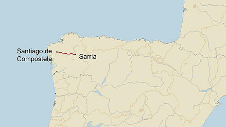 Jakobsweg Route von Sarria nach Santiago de Compostela