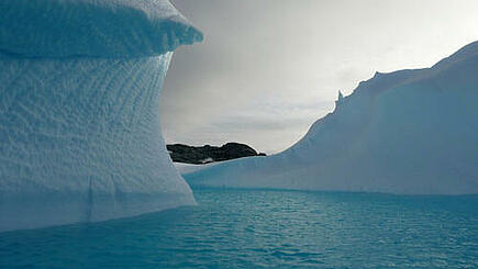 View of Antarctic ice landscape aboard SY Santa Maria Australis