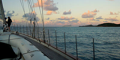 Sea view from a sailboat during a Caribbean sailing trip