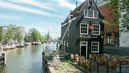 Historic Building by the canal in Amsterdam,Netherlands