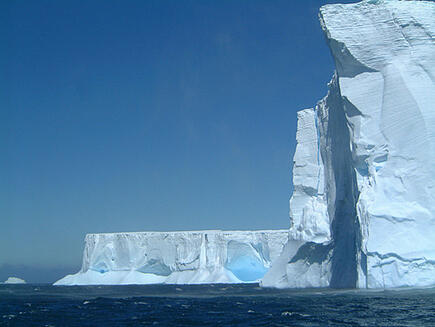 On her sailing voyage to Antarctica, the Santa Maria Australis sails through picturesque ice landscapes