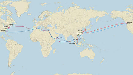 Frachtschiffreise von Hongkong über Halifax und New York nach Jakarta