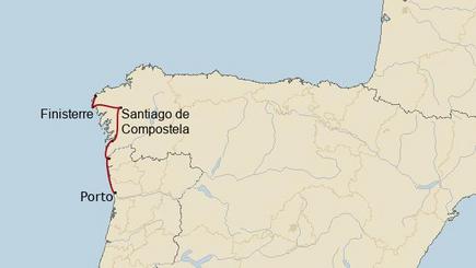 Route of the Camino Portugues coastal route Porto to Finisterre