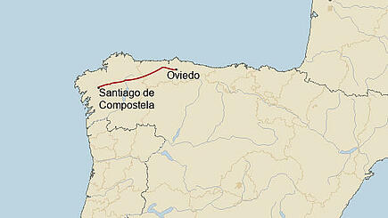 Camino Primitivo route from Oviedo to Santiago de Compostela 