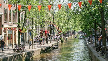 Decorated canal in Amsterdam, Netherlands
