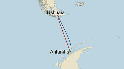 Antarctica travel route from Ushuaia and back