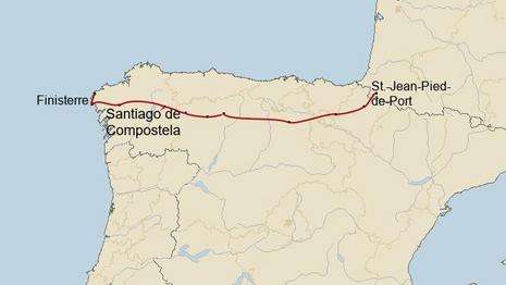 Route für den klassischen Jakobsweg von St.Jean-Pied-de-Port nach Santiago de Compostela