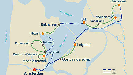 Sailing & cycling route in the Netherlands aboard the SV Elizabeth
