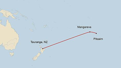 Freighter travel route New Zealand - Pitcairn